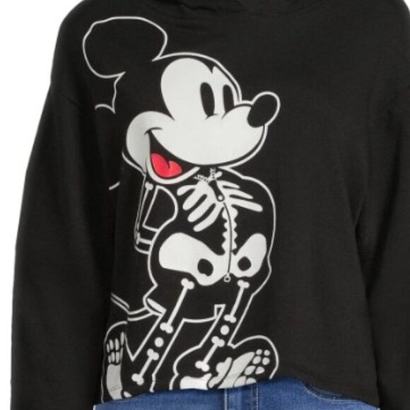 DISNEY Mickey Mouse Skeleton **FLAWED** Hoodie Juniors XL Black Sweatshirt NWT - Picture 5 of 12